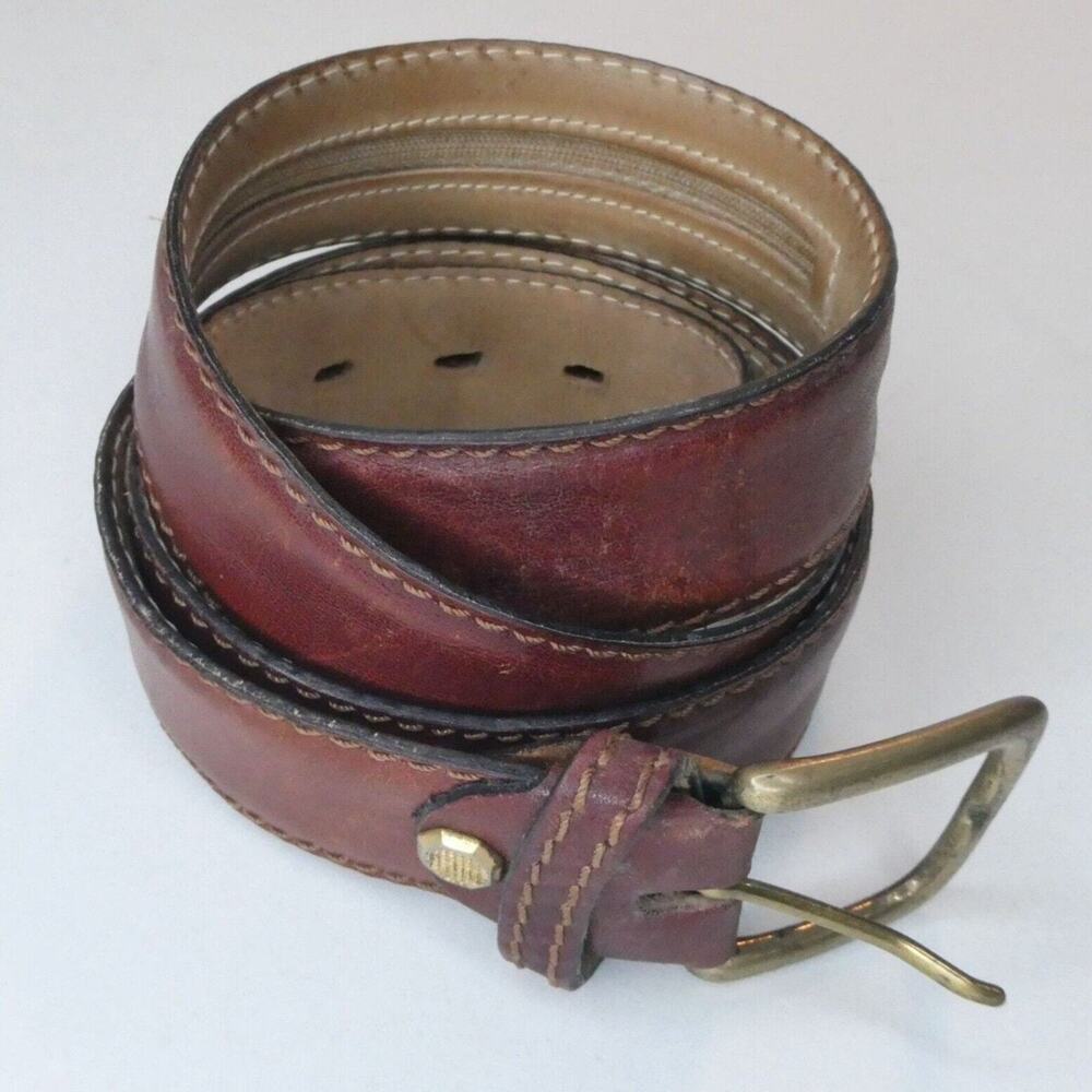 Marino Orlandi Brown Leather Money Belt Mens 44 Solid Brass Buckle Italy Zipper